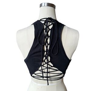 Handmade Black Lace-Up Crop Top